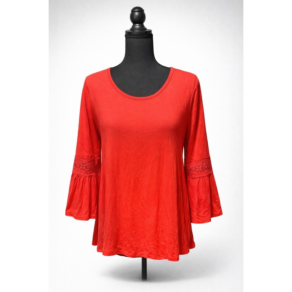 Urban Girl Red Boho Tunic Top XL Bell Sleeve Lace